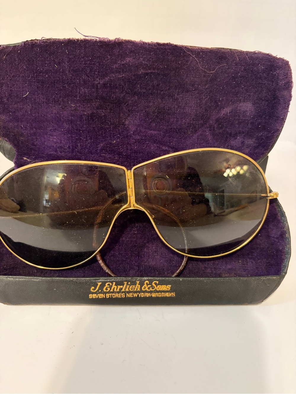Vintage Folding Gold Tone Aviator 1930’s Sunglasses With Original Case